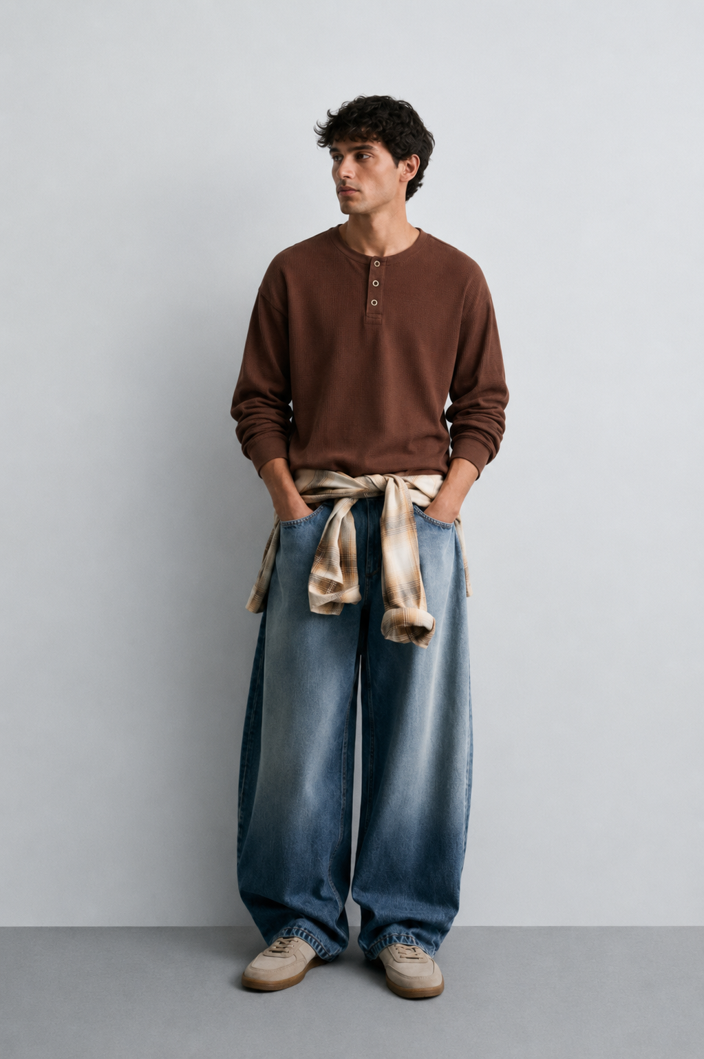 Brown Washed Waffle Full Sleeves