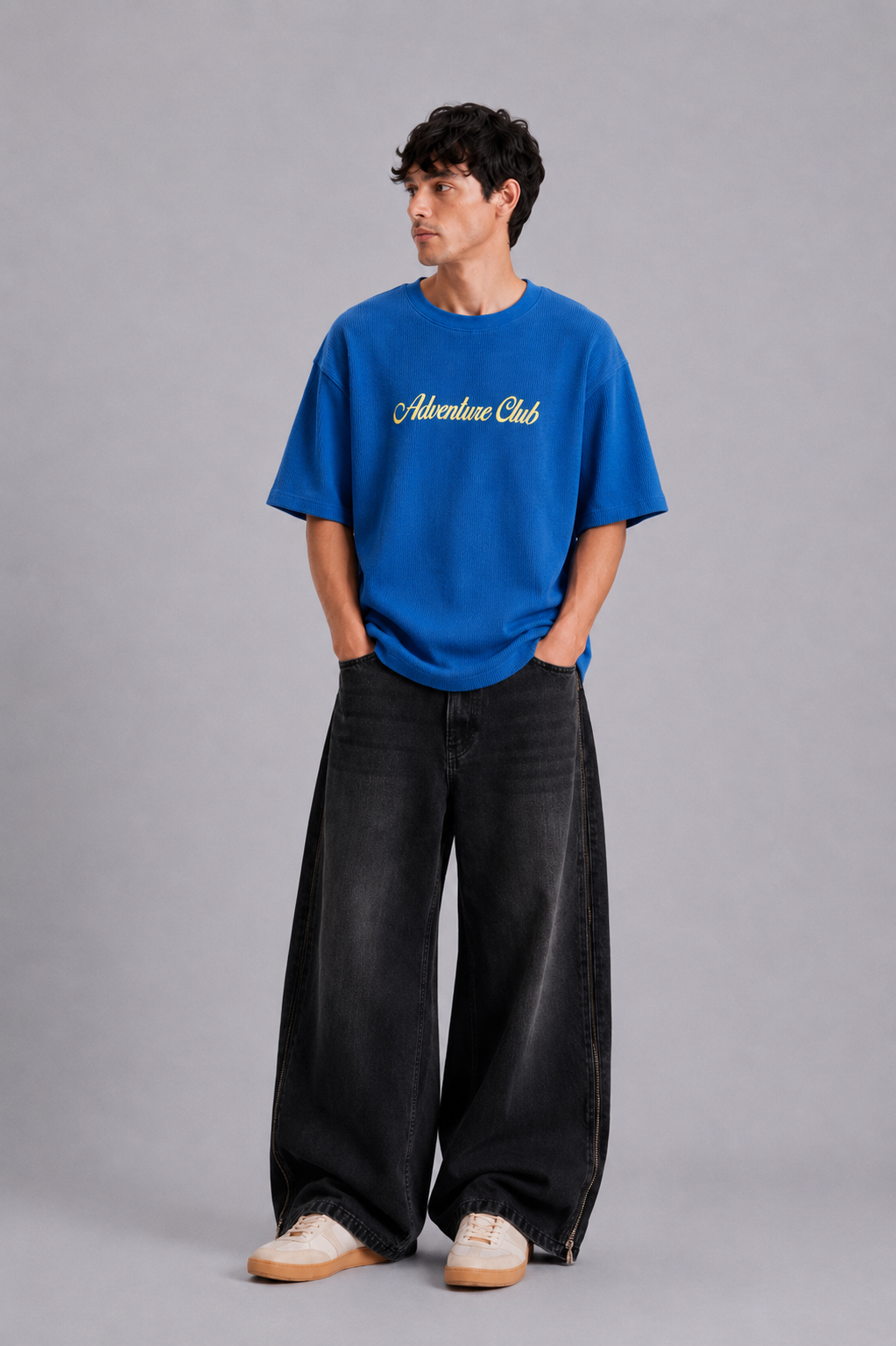 Weird Cobalt Blue Washed Waffle Tshirt