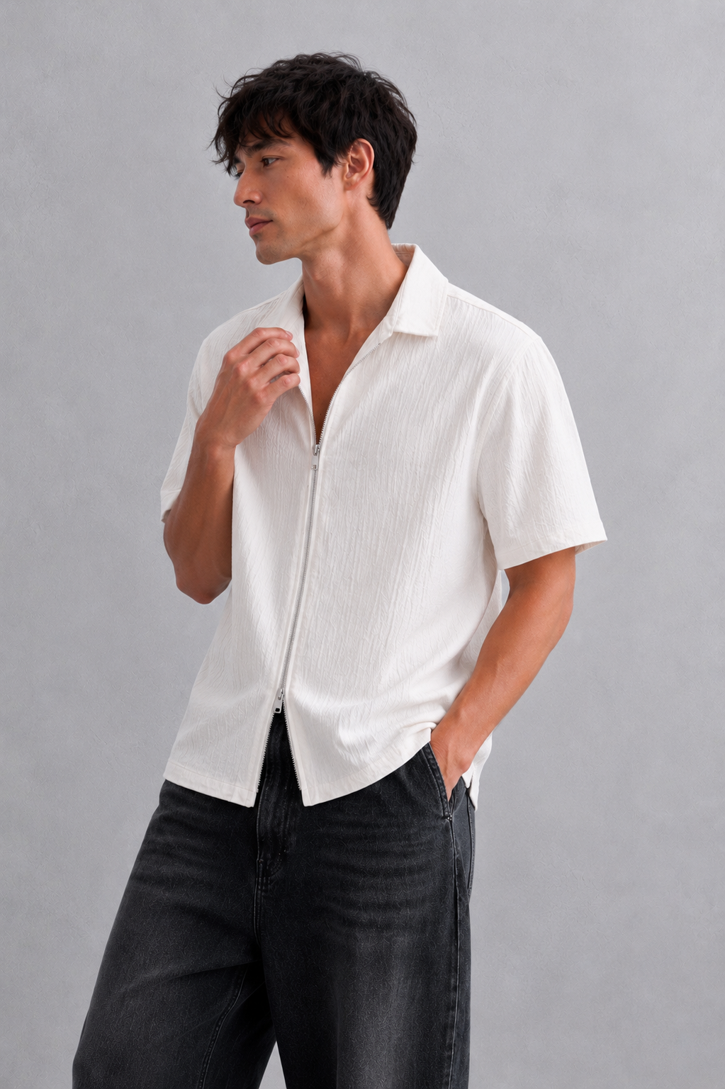 White Linen Half Sleeve Shirt