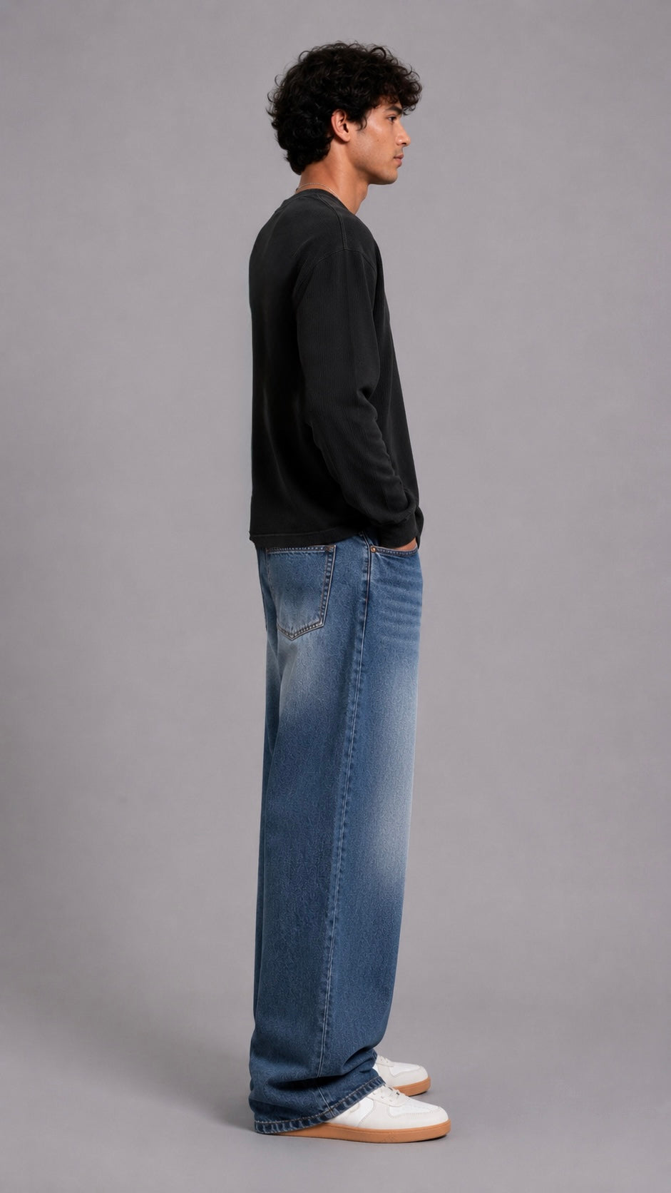 Black Washed Waffle Full Sleeves