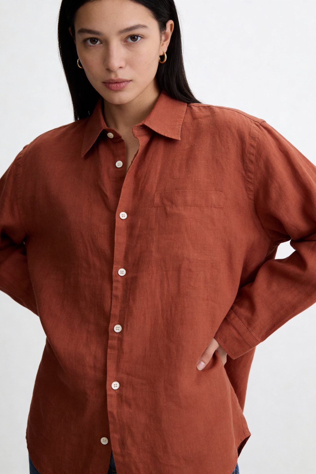 Peach Brown Linen Shirt