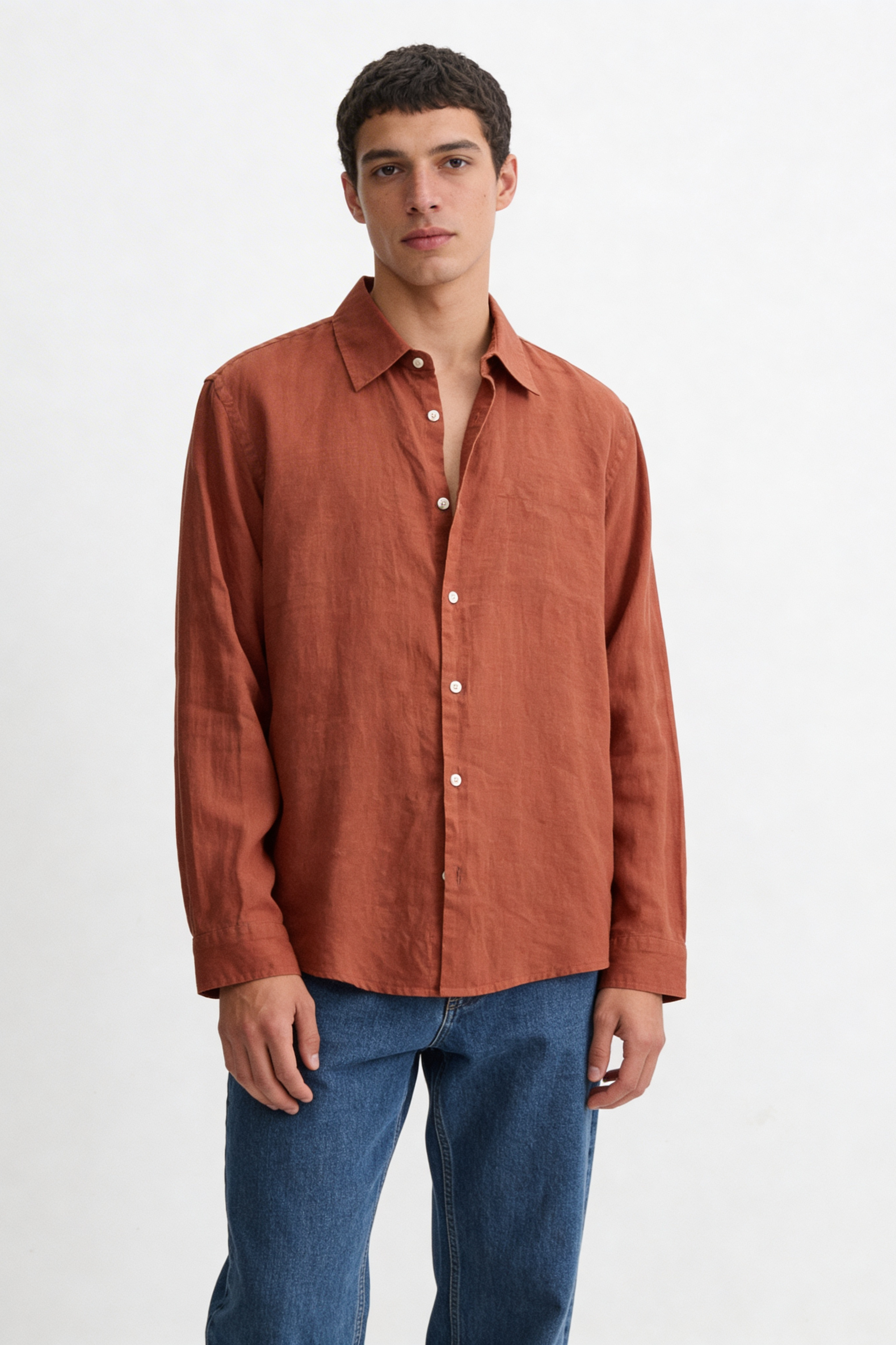 Peach Brown Linen Shirt