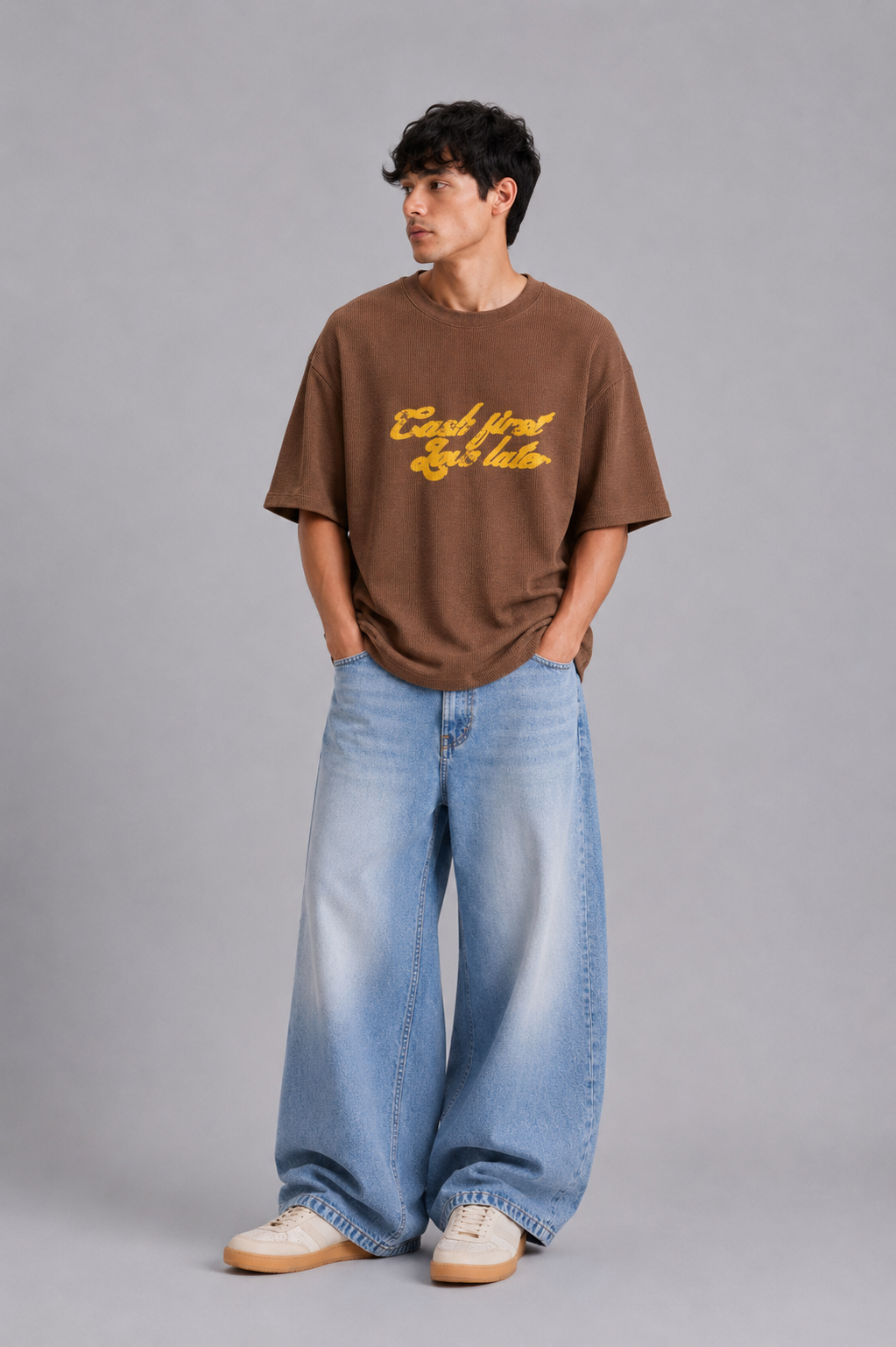 Cash Love Brown Washed Waffle Tshirt
