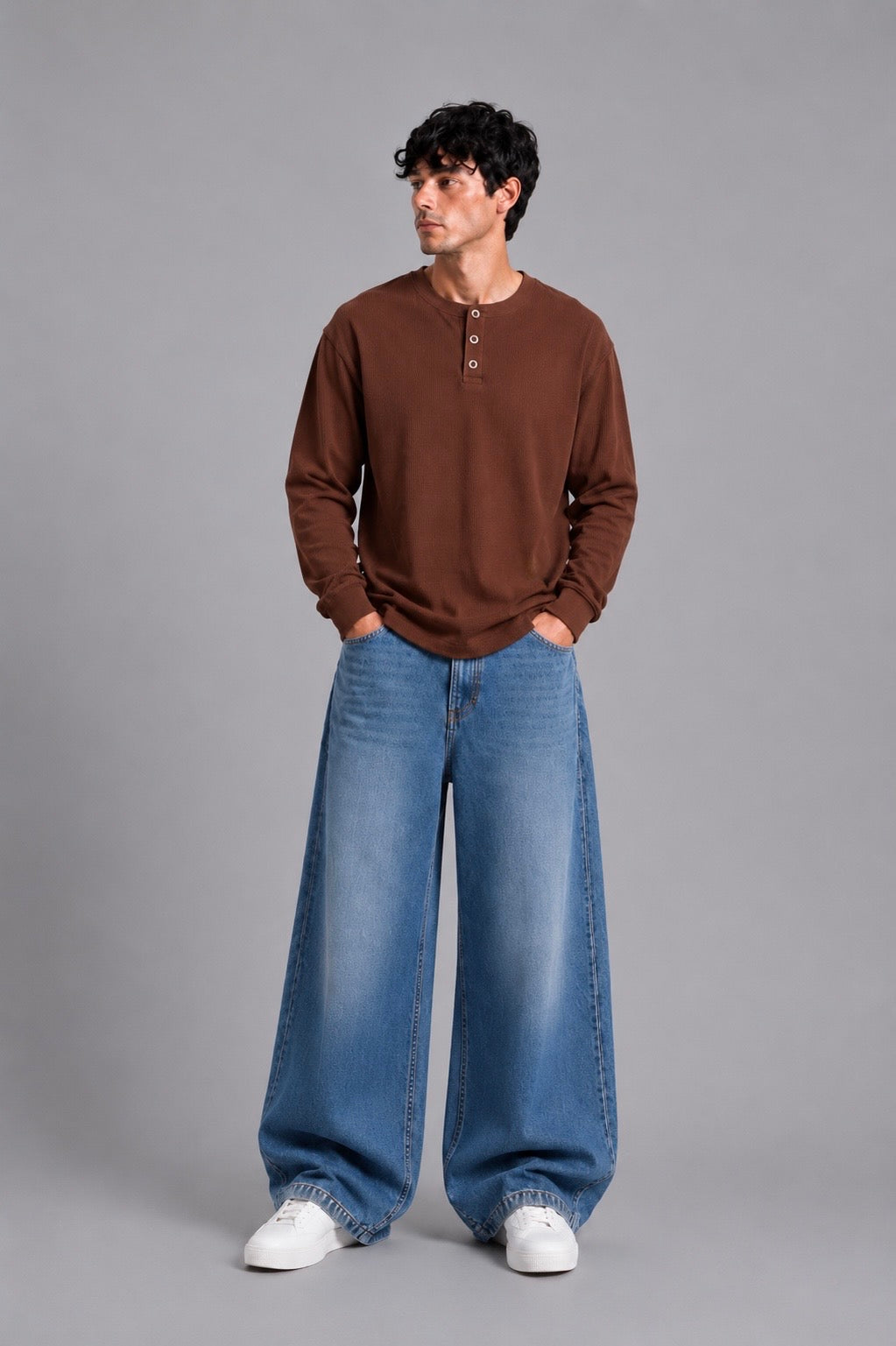 Brown Washed Waffle Full Sleeves