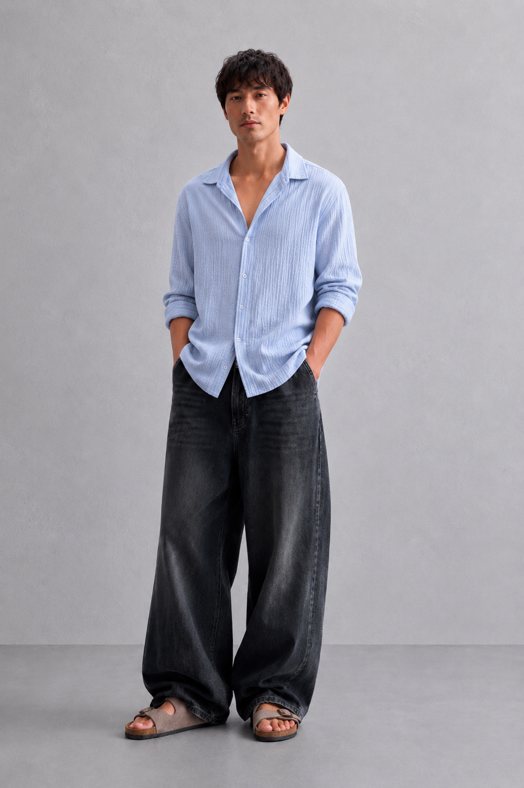 Oceanic Blue Textured Linen Shirt