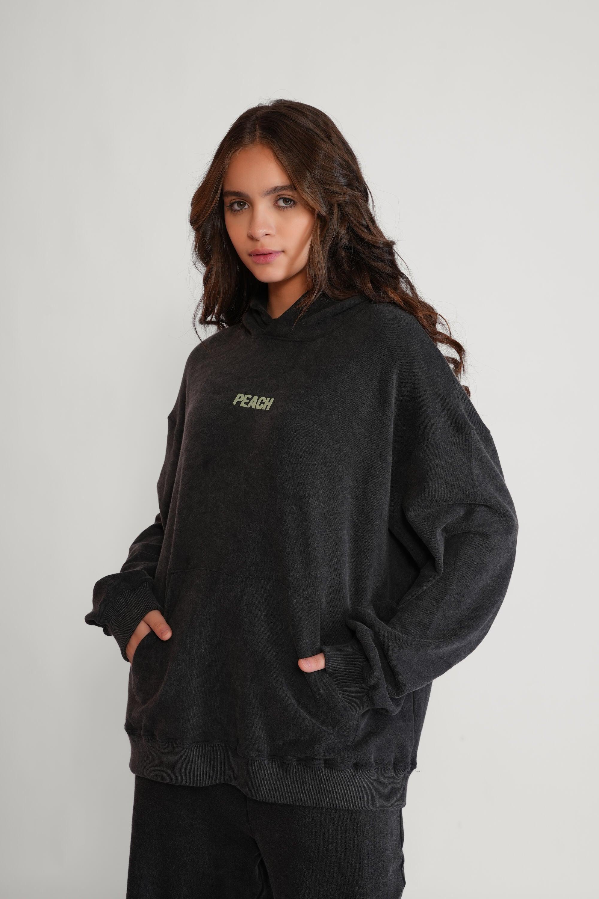 Black Stone Washed Hoodie