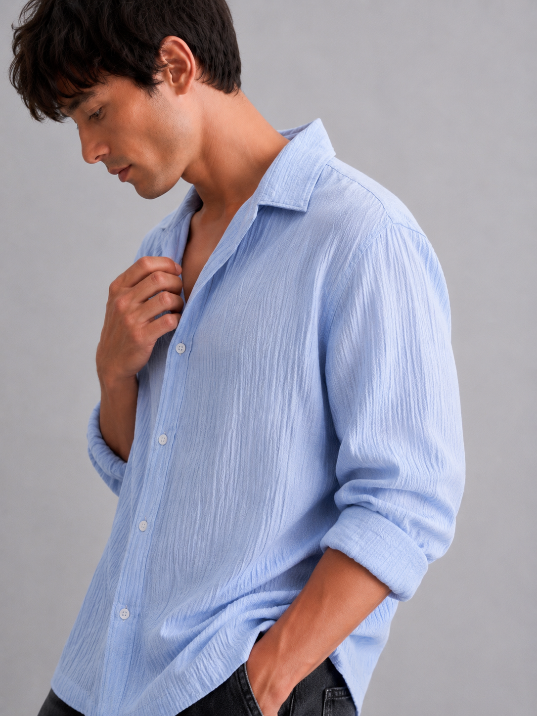 Oceanic Blue Textured Linen Shirt