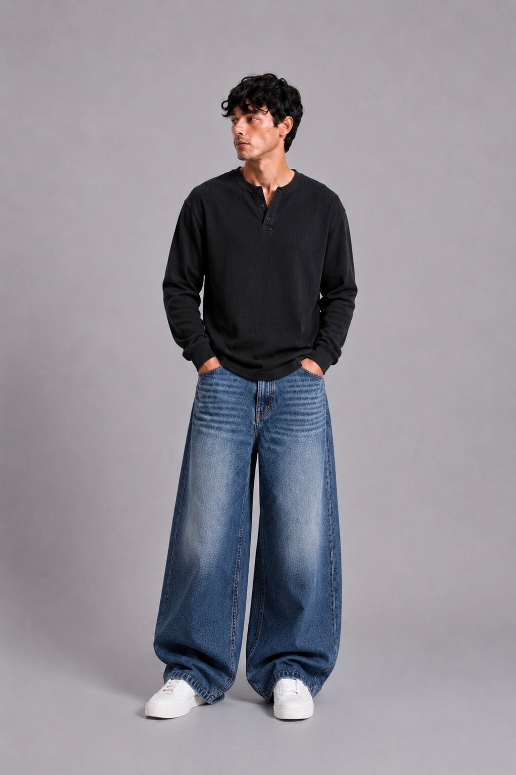 Black Washed Waffle Full Sleeves