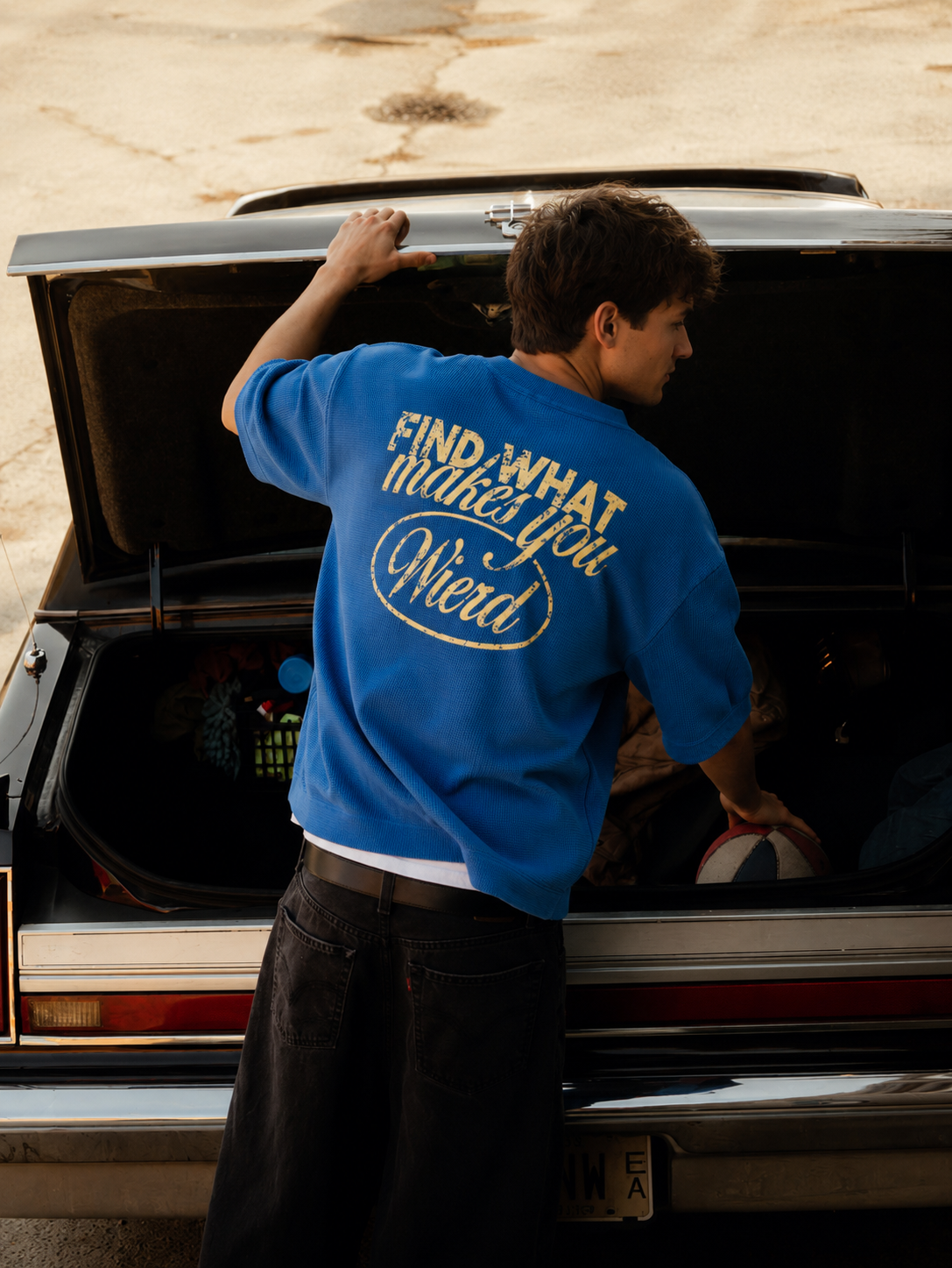Weird Cobalt Blue Washed Waffle Tshirt