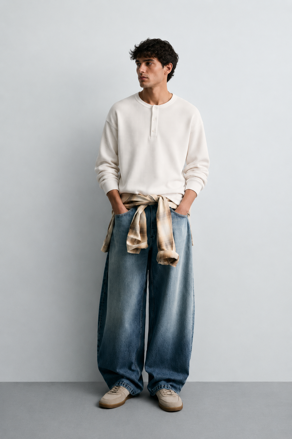 Offwhite Washed Waffle Full Sleeves Tshirt