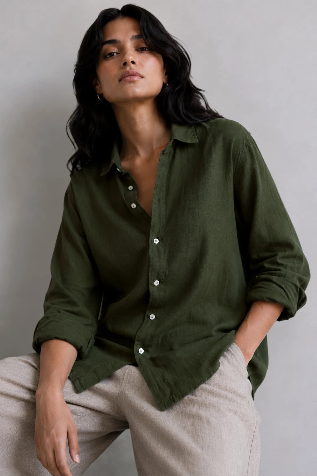Dark Green Linen Shirt
