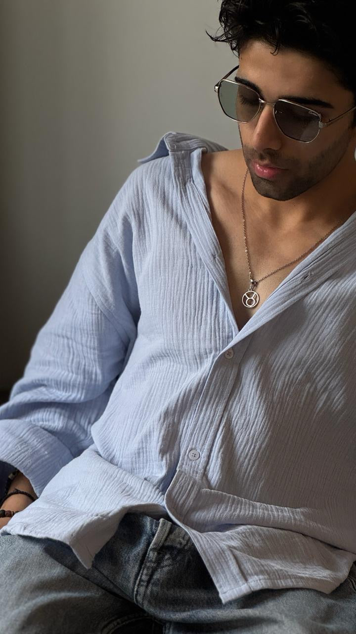 Oceanic Blue Textured Linen Shirt