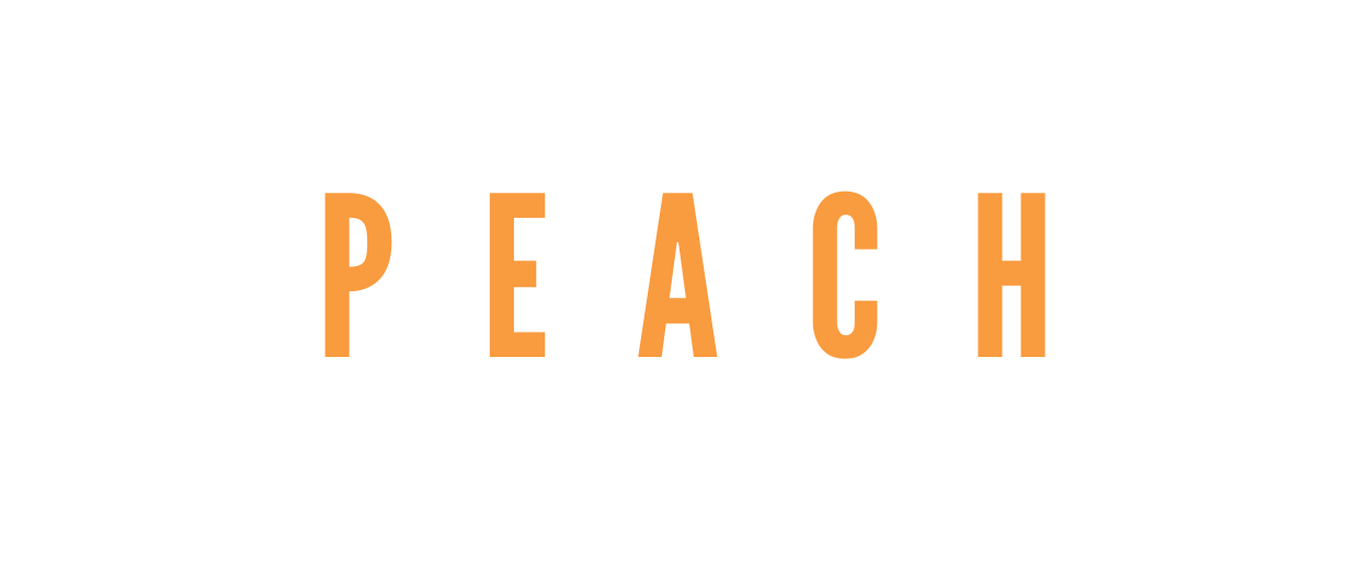 The word 'PEACH' written in orange on a white background