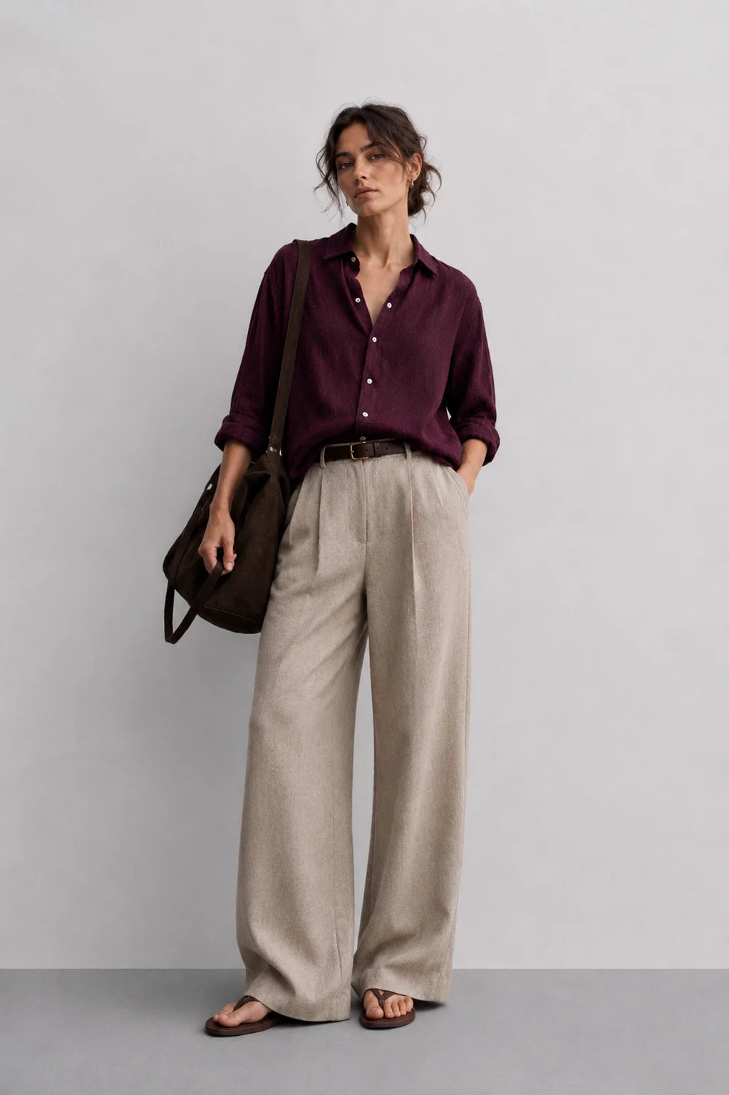 Natural Beige Linen Wide Leg Trousers