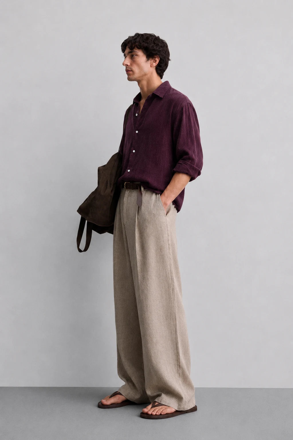 Natural Beige Linen Wide Leg Trousers