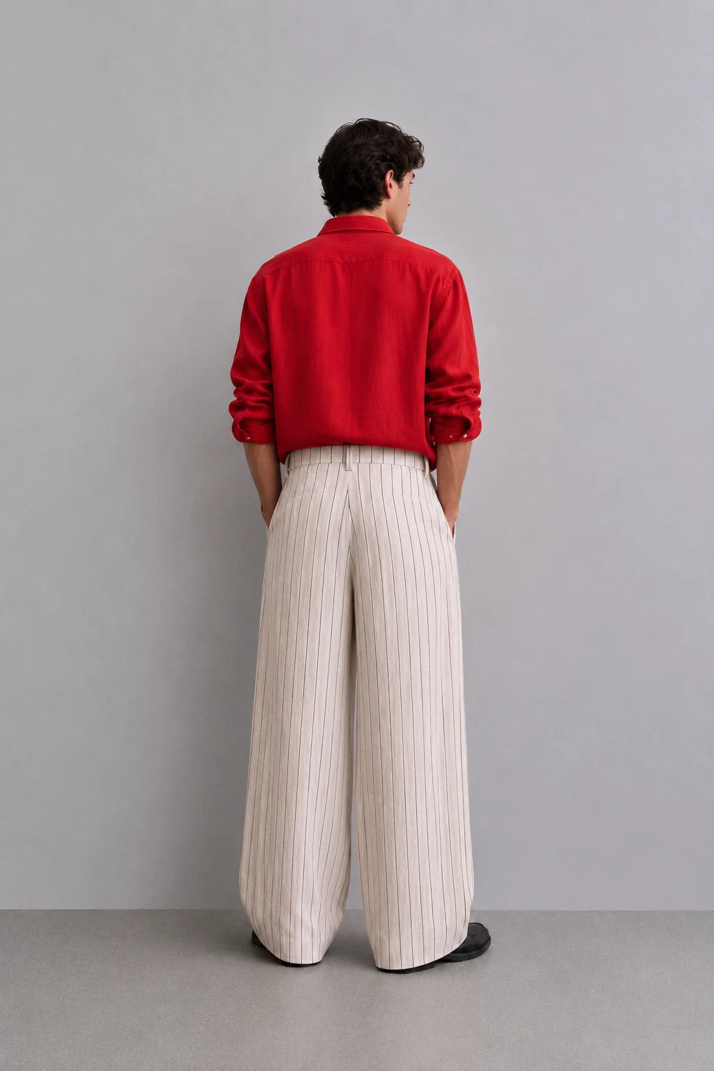 Natural Pinstripe Linen Wide Leg Trousers