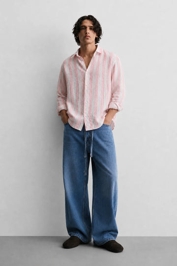 Pink Resort Stripe Linen Shirt
