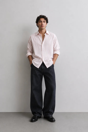 White Red Stripe Linen Shirt
