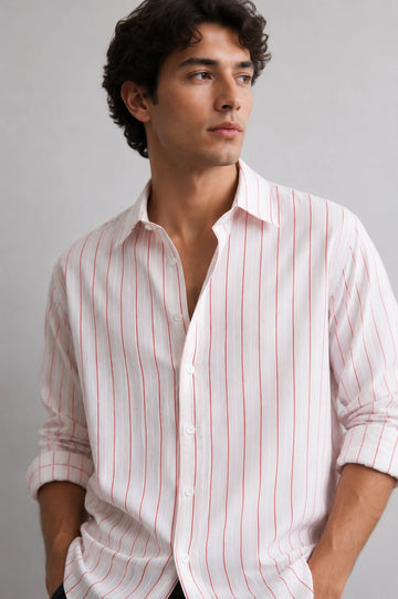 White Red Stripe Linen Shirt